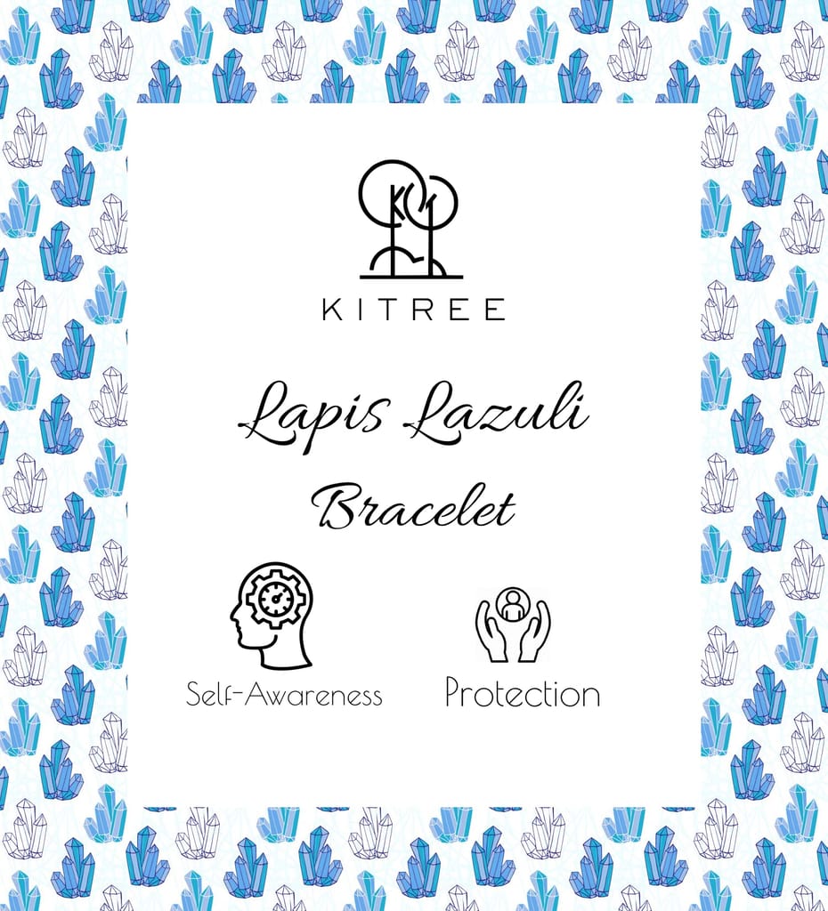 KITREE NATURAL LAPIS LAUZIL CRYSTAL BRACELET 8MM ROUND FOR UNISEX (COLOR BLUE)
