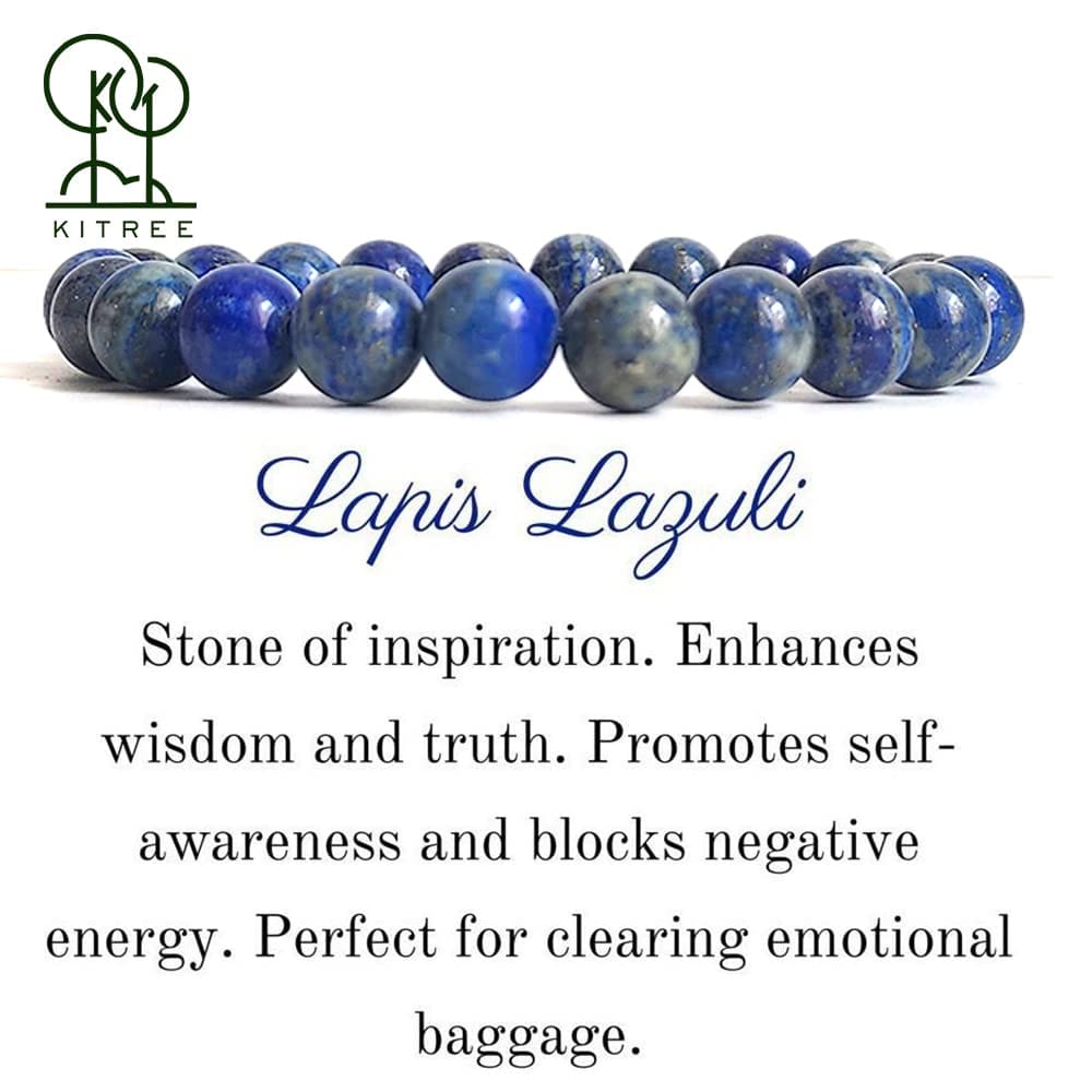 KITREE NATURAL LAPIS LAUZIL CRYSTAL BRACELET 8MM ROUND FOR UNISEX (COLOR BLUE)
