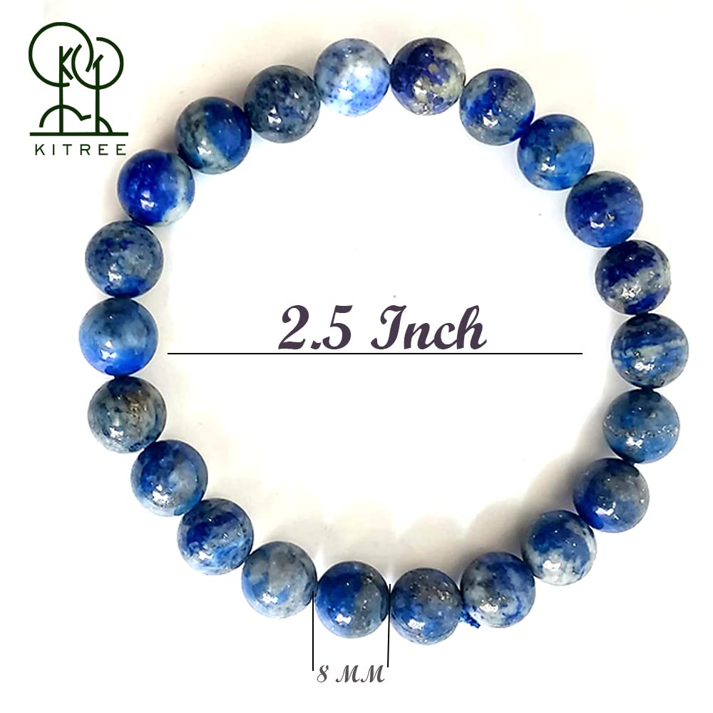 KITREE NATURAL LAPIS LAUZIL CRYSTAL BRACELET 8MM ROUND FOR UNISEX (COLOR BLUE)