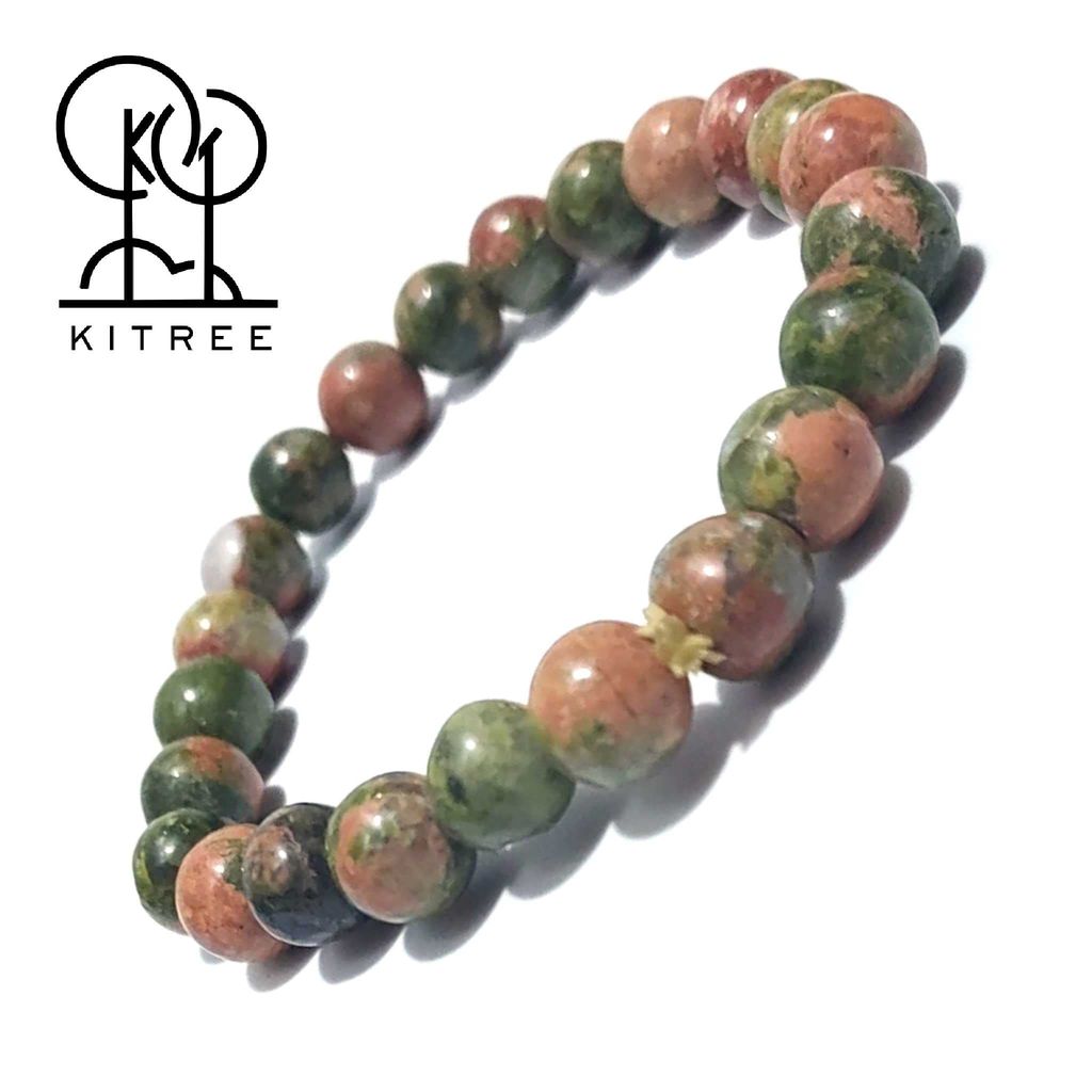 KITREE NATURAL REIKI HEALING FENG -SHUI UNAKITE CRYSTAL BRACELET 8MM ROUND FOR MENS AND WOMENS (COLOR GREEN & PINK)
