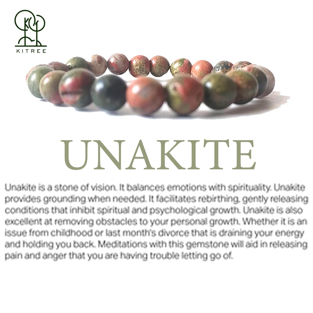 KITREE NATURAL REIKI HEALING FENG -SHUI UNAKITE CRYSTAL BRACELET 8MM ROUND FOR MENS AND WOMENS (COLOR GREEN & PINK)