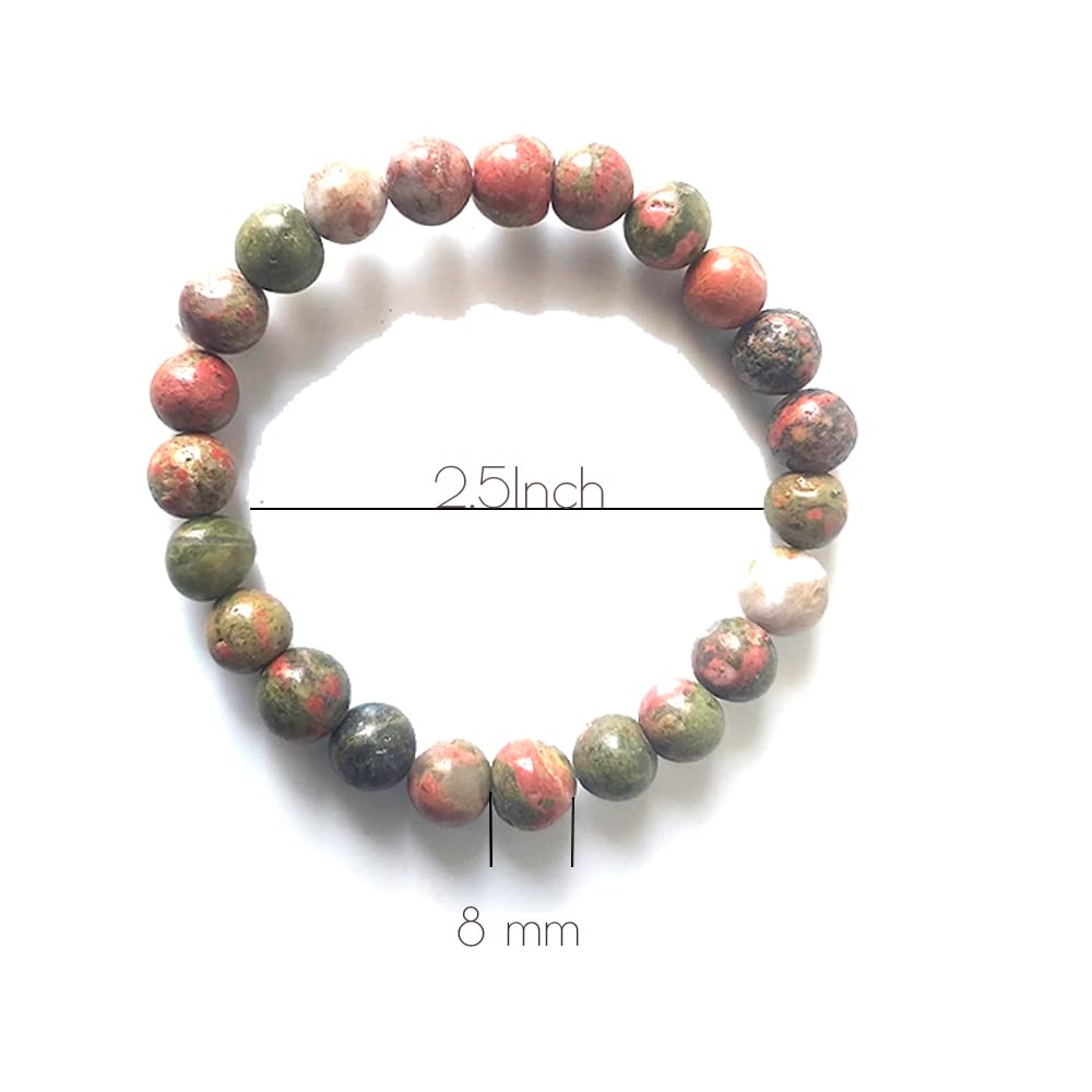 KITREE NATURAL REIKI HEALING FENG -SHUI UNAKITE CRYSTAL BRACELET 8MM ROUND FOR MENS AND WOMENS (COLOR GREEN & PINK)