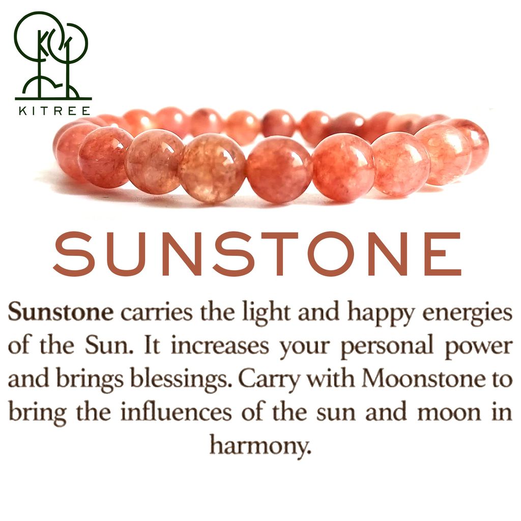 KITREE NATURAL SUNSTONE CRYSTAL BRACLET 8MM ROUND FOR UNISEX(COLOR MULTI)