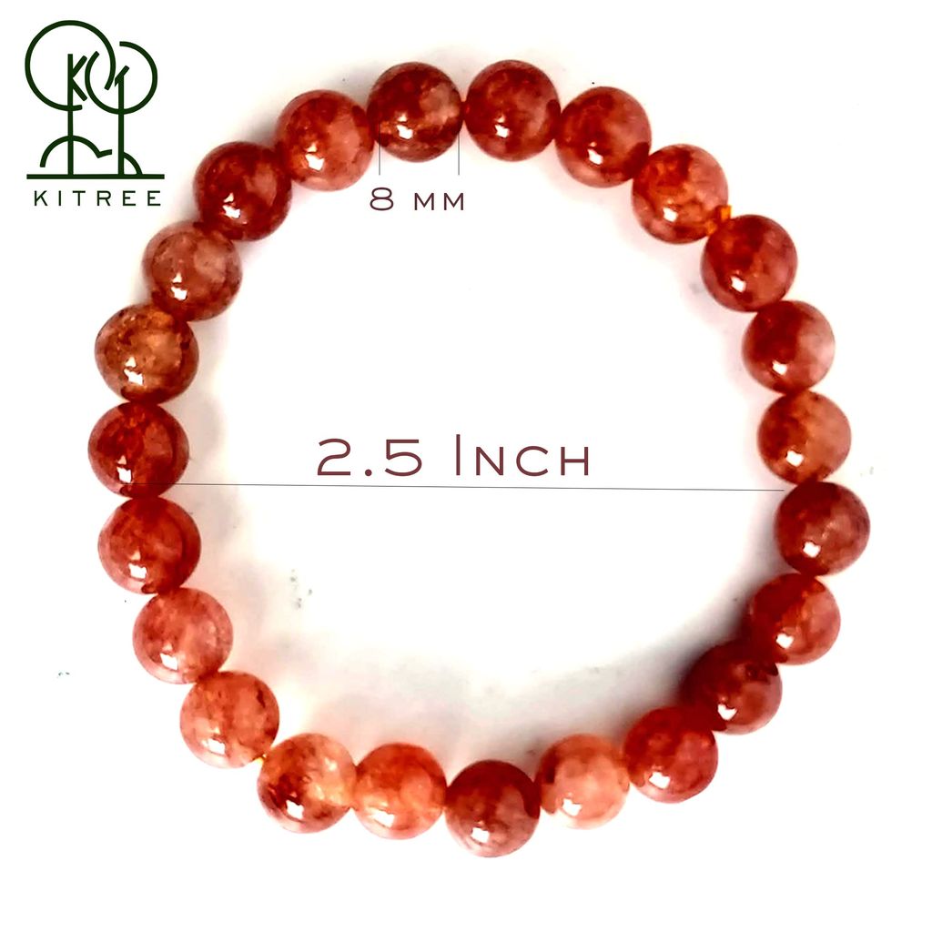 KITREE NATURAL SUNSTONE CRYSTAL BRACLET 8MM ROUND FOR UNISEX(COLOR MULTI)