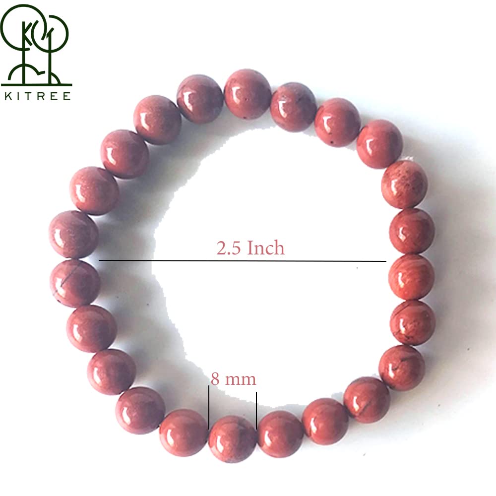 KITREE NATURAL RED JASPER CRYSTAL REIKI HEALING FENG -SHUI BRACELET 8MM ROUND FOR MENS AND WOMENS (COLOR RED)