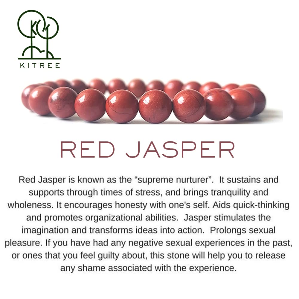 KITREE NATURAL RED JASPER CRYSTAL REIKI HEALING FENG -SHUI BRACELET 8MM ROUND FOR MENS AND WOMENS (COLOR RED)