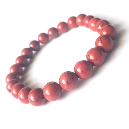 KITREE NATURAL RED JASPER CRYSTAL REIKI HEALING FENG -SHUI BRACELET 8MM ROUND FOR MENS AND WOMENS (COLOR RED)