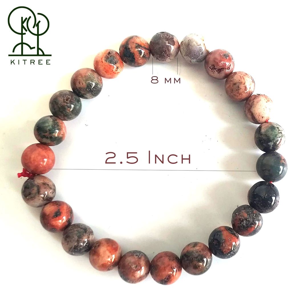 KITREE NATURAL FIRE AGATE CRYSTAL REIKI HEALING FENG -SHUI BRACELET 8MM ROUND FOR MENS AND WOMENS (COLOR RED)
