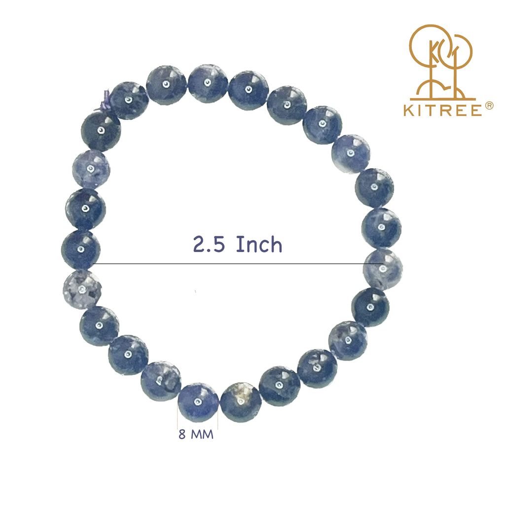KITREE ENERGISED NATURAL IOLITE CRYSTAL BRACELET 8MM ROUND FOR UNISEX (COLOR VOILET)