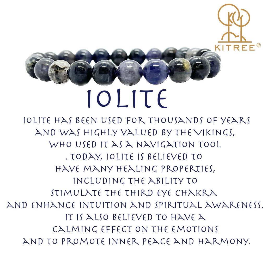 KITREE ENERGISED NATURAL IOLITE CRYSTAL BRACELET 8MM ROUND FOR UNISEX (COLOR VOILET)