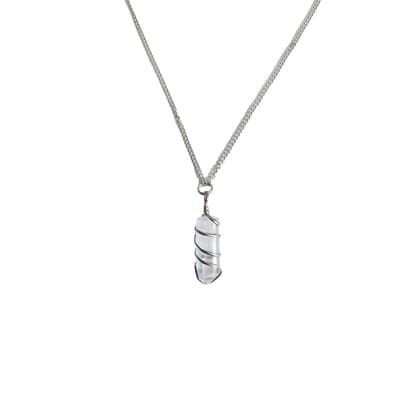 KITREE NATURAL CLEAR QUARTZ CRYSTAL PENCIL PENDENT WITH CHAIN FOR UNISEX 5 CM APPROX. (COLOR WHITE)