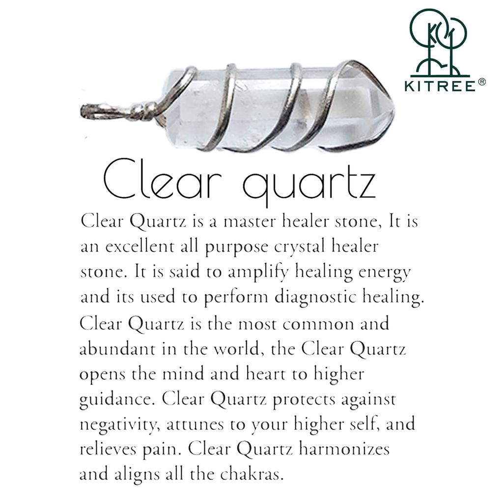 KITREE NATURAL CLEAR QUARTZ CRYSTAL PENCIL PENDENT WITH CHAIN FOR UNISEX 5 CM APPROX. (COLOR WHITE)