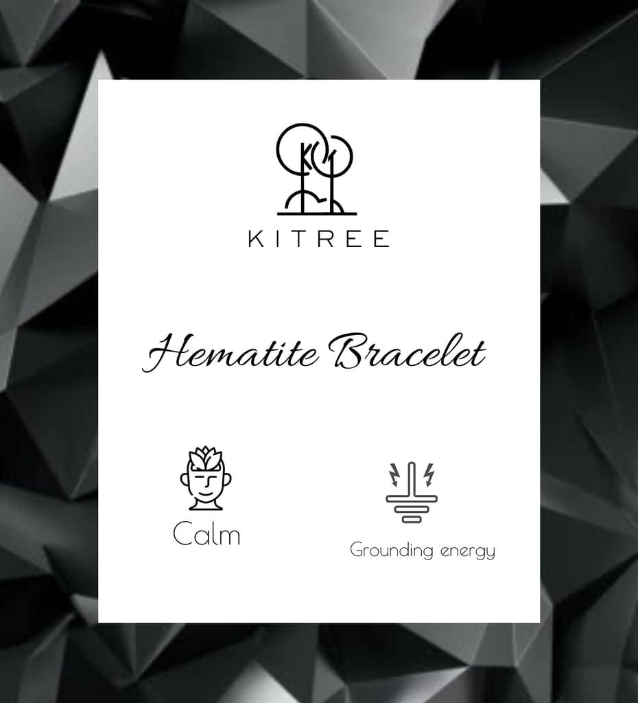 KITREE NATURAL HEMATITE CRYSTAL REIKI HEALING FENG -SHUI BRACELET 8MM FOR MENS AND WOMENS (COLOR DARK GREY)