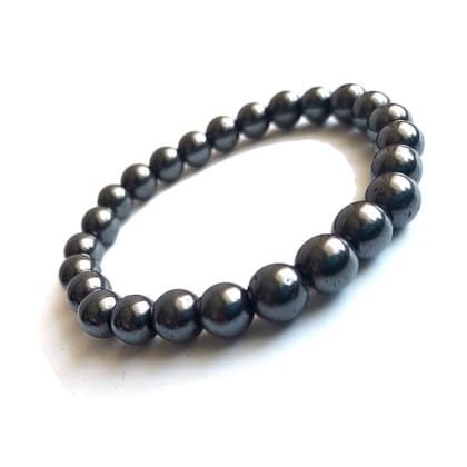 KITREE NATURAL HEMATITE CRYSTAL REIKI HEALING FENG -SHUI BRACELET 8MM FOR MENS AND WOMENS (COLOR DARK GREY)