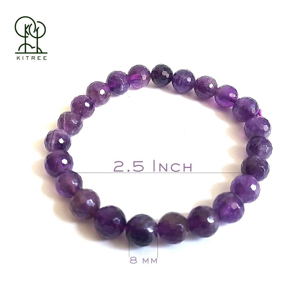KITREE NATURAL AMETHYST CRYSTAL BRACELET 8MM ROUND SHAPE FOR UNISEX (COLOR PURPLE)