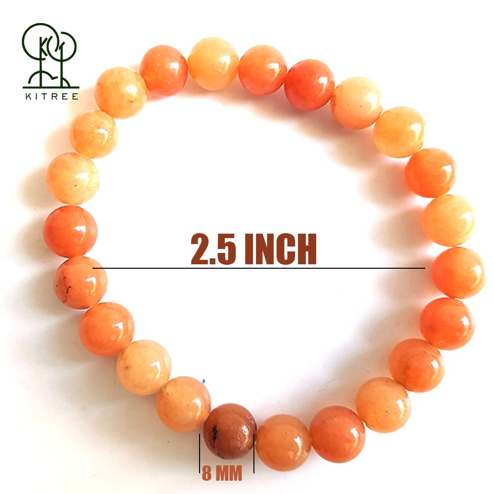 KITREE ENERGISED NATURAL RED CARNELIAN CRYSTAL REIKI HEALING FENG -SHUI STYLISH BRACELET 8MM ROUND FOR MENS AND WOMEN (COLOR RED)