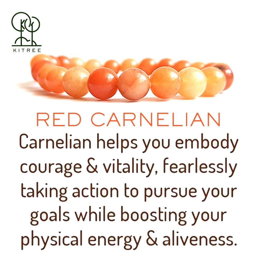 KITREE ENERGISED NATURAL RED CARNELIAN CRYSTAL REIKI HEALING FENG -SHUI STYLISH BRACELET 8MM ROUND FOR MENS AND WOMEN (COLOR RED)