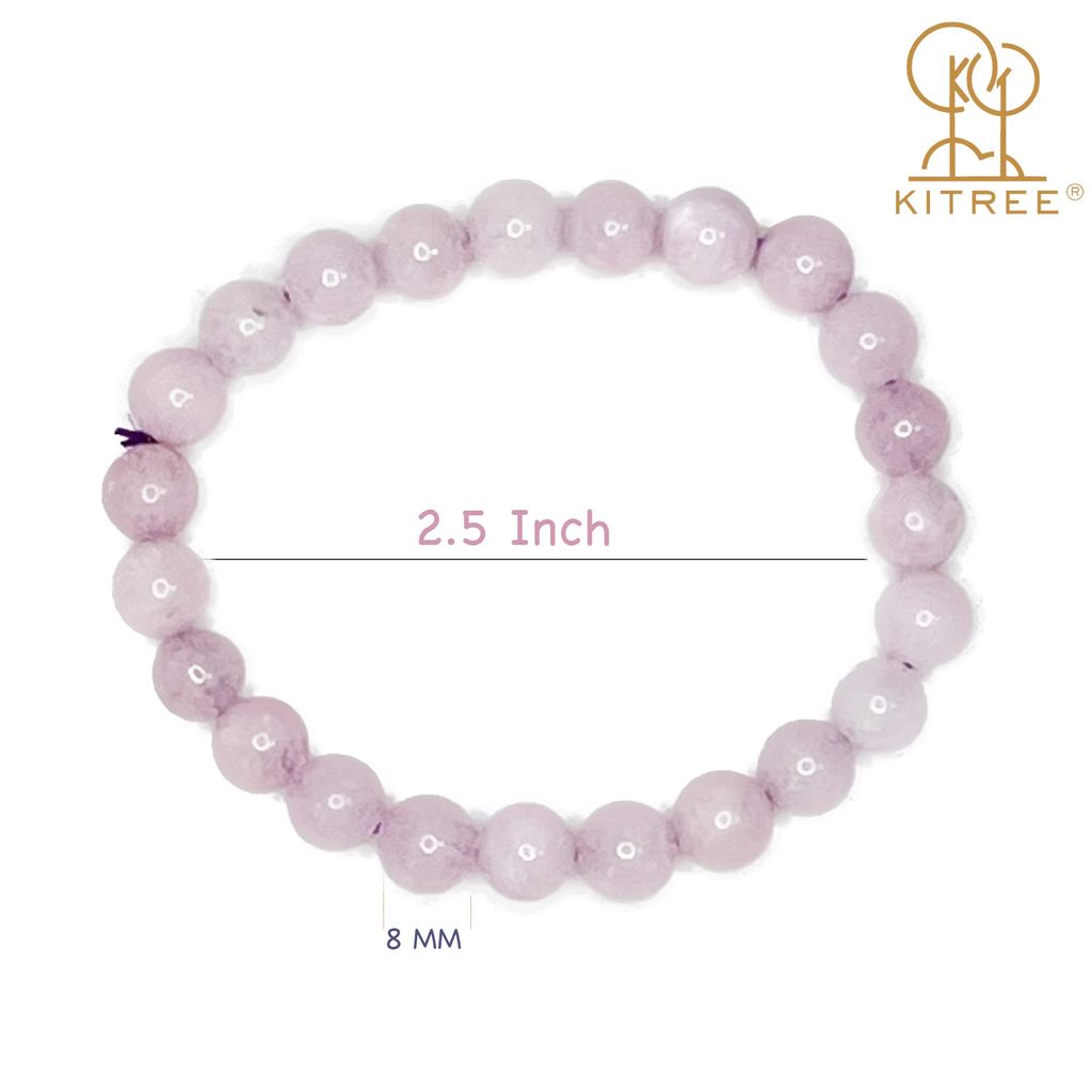 KITREE NAUTRAL KUNZITE CRYSTAL BRACELET 8MM ROUND FOR UNISEX (COLOR PINK)