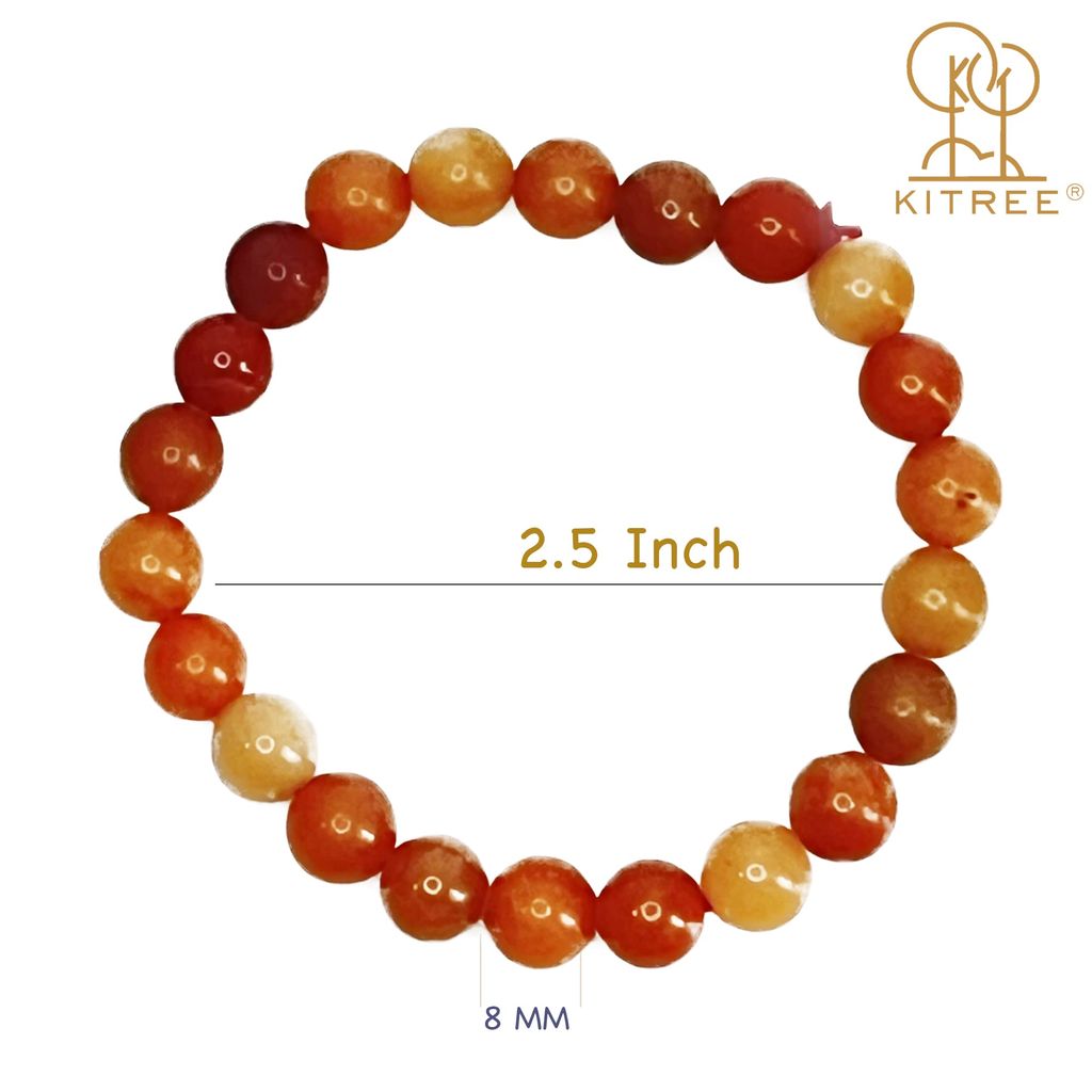 KITREE NATURAL RED AVENTURINE CRYSTAL BRACELET 8MM ROUND FOR UNISEX (COLOR RED)