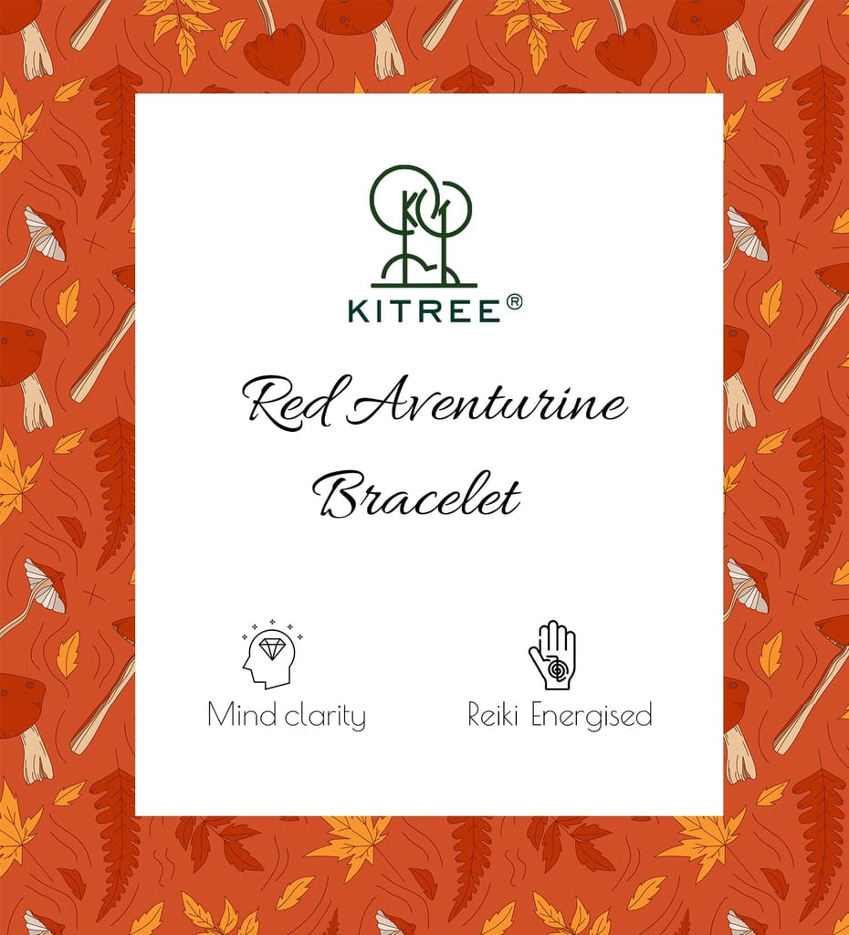 KITREE NATURAL RED AVENTURINE CRYSTAL BRACELET 8MM ROUND FOR UNISEX (COLOR RED)