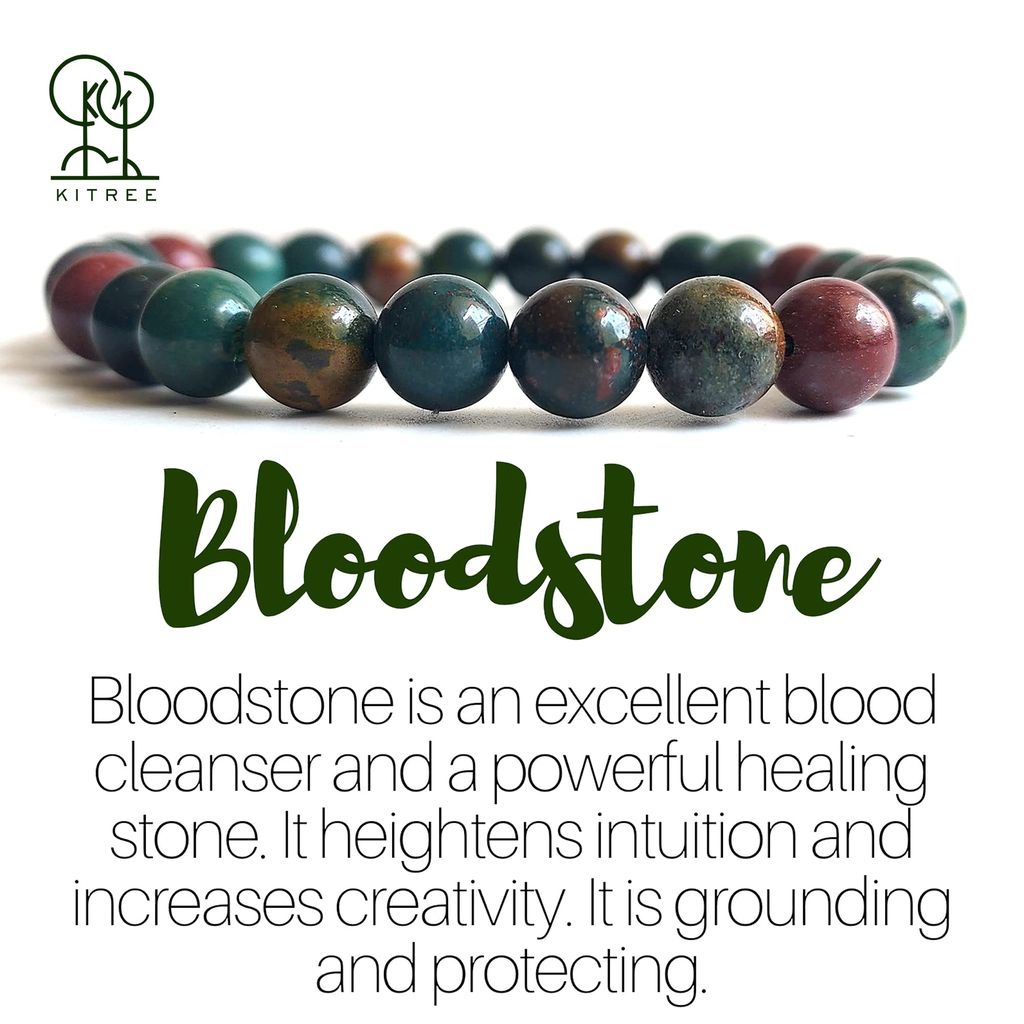 KITREE NATURAL BLOODSTONE CRYSTAL REIKI HEALING FENG -SHUI BRACELET 8MM ROUND FOR MENS AND WOMENS (COLOR MULTI)