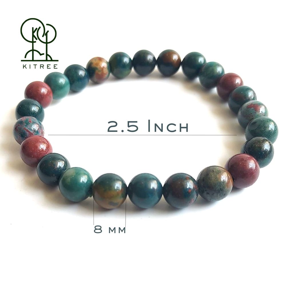 KITREE NATURAL BLOODSTONE CRYSTAL REIKI HEALING FENG -SHUI BRACELET 8MM ROUND FOR MENS AND WOMENS (COLOR MULTI)
