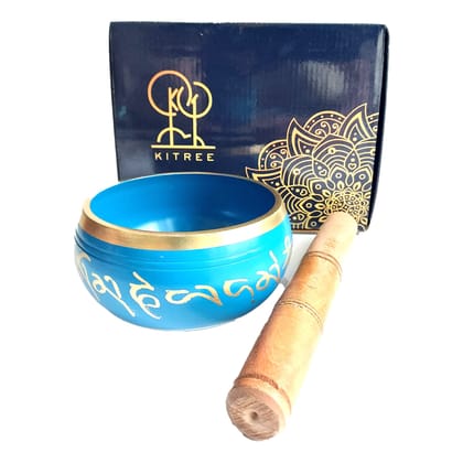 KITREE Tibetan Bowl | Singing Bowl | Himalayan bowl | Meditation instrument with Wooden Stick (Size 4 inch approx.) (Blue)