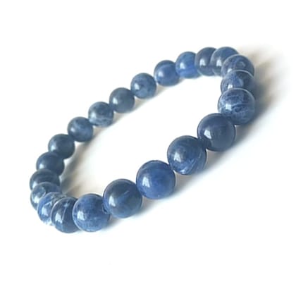 KITREE NATURAL SODALITE CRYSTAL REIKI HEALING FENG -SHUI BRACELET 8MM ROUND FOR MENS AND WOMENS (COLOR BLUE)