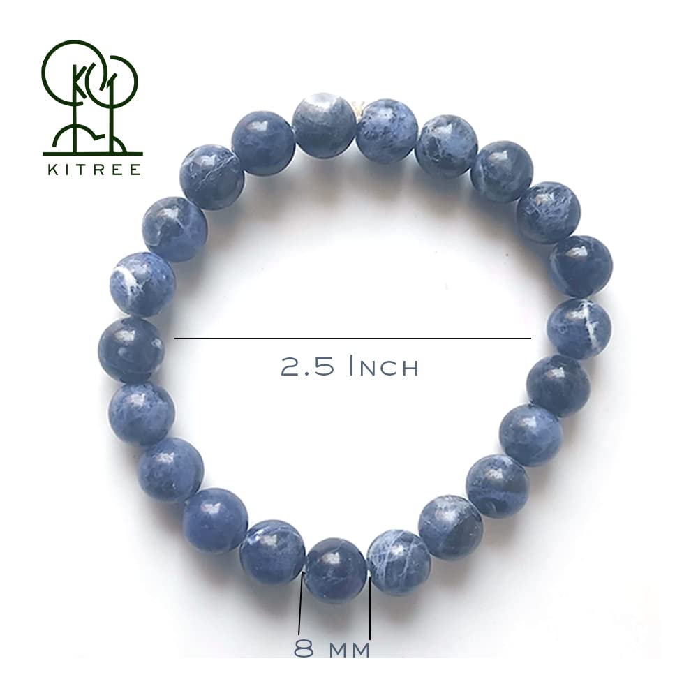 KITREE NATURAL SODALITE CRYSTAL REIKI HEALING FENG -SHUI BRACELET 8MM ROUND FOR MENS AND WOMENS (COLOR BLUE)