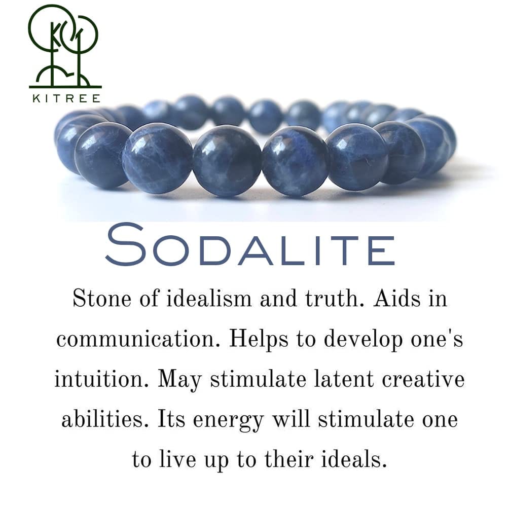 KITREE NATURAL SODALITE CRYSTAL REIKI HEALING FENG -SHUI BRACELET 8MM ROUND FOR MENS AND WOMENS (COLOR BLUE)