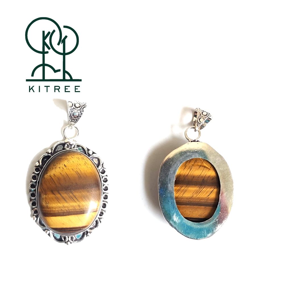 KITREE NATURAL TIGER'S EYE CRYSTAL OVAL SHAPE PENDENT WITH BLACK THREAD FOR GIRLS AND WOMENS (COLOR YELLOW) (Design 1)