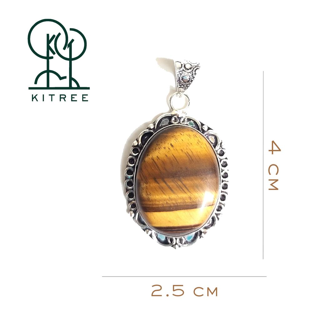 KITREE NATURAL TIGER'S EYE CRYSTAL OVAL SHAPE PENDENT WITH BLACK THREAD FOR GIRLS AND WOMENS (COLOR YELLOW) (Design 1)