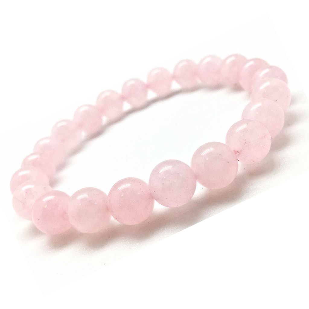 KITREE NATURAL ROSE QUARTZ CRYSTAL BRACELET 8MM ROUND FOR UNISEX (COLOR PINK)