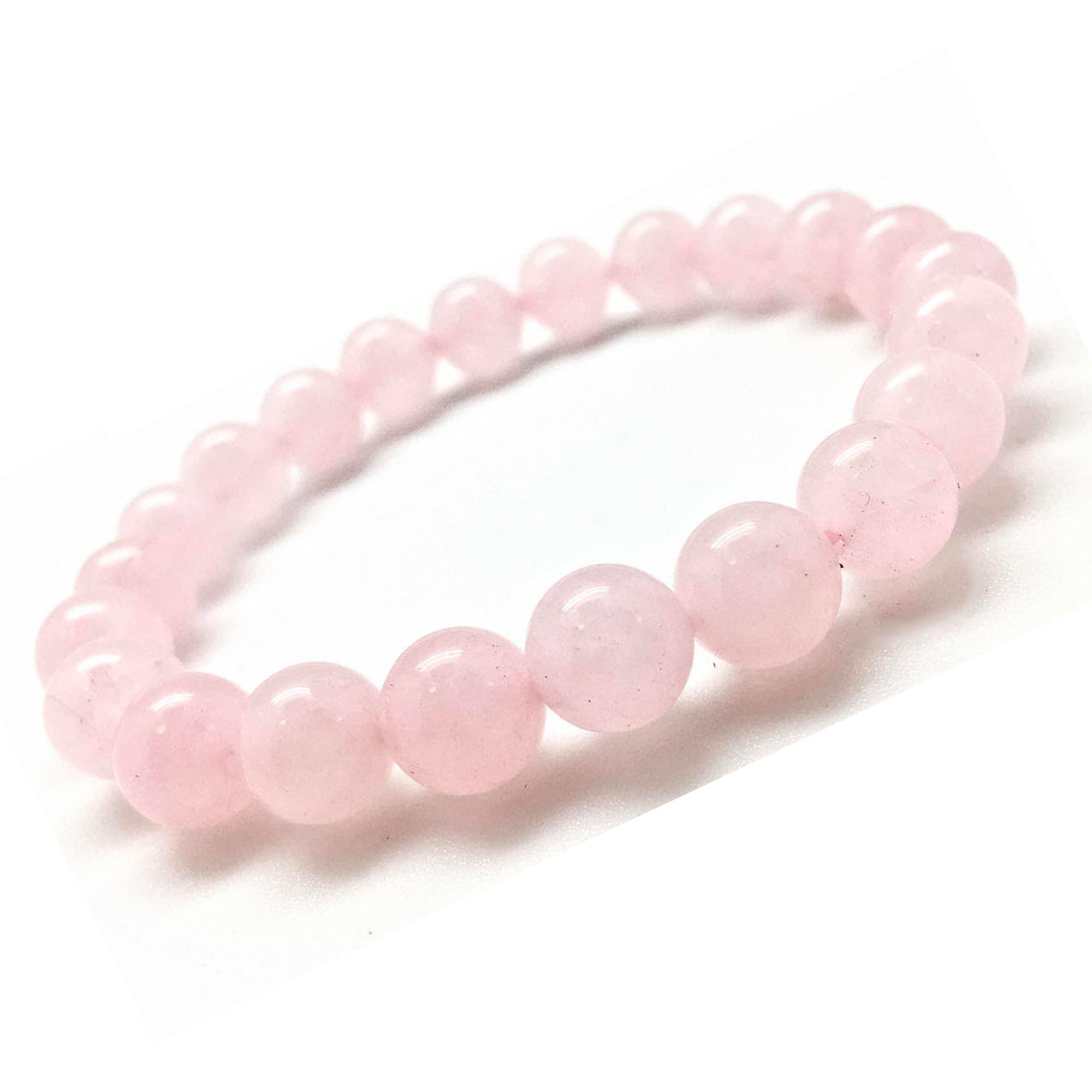 KITREE NATURAL ROSE QUARTZ CRYSTAL BRACELET 8MM ROUND FOR UNISEX (COLOR PINK)
