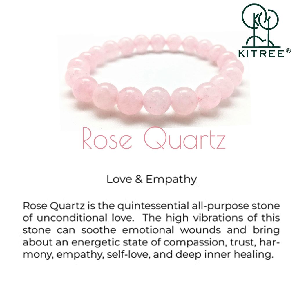 KITREE NATURAL ROSE QUARTZ CRYSTAL BRACELET 8MM ROUND FOR UNISEX (COLOR PINK)