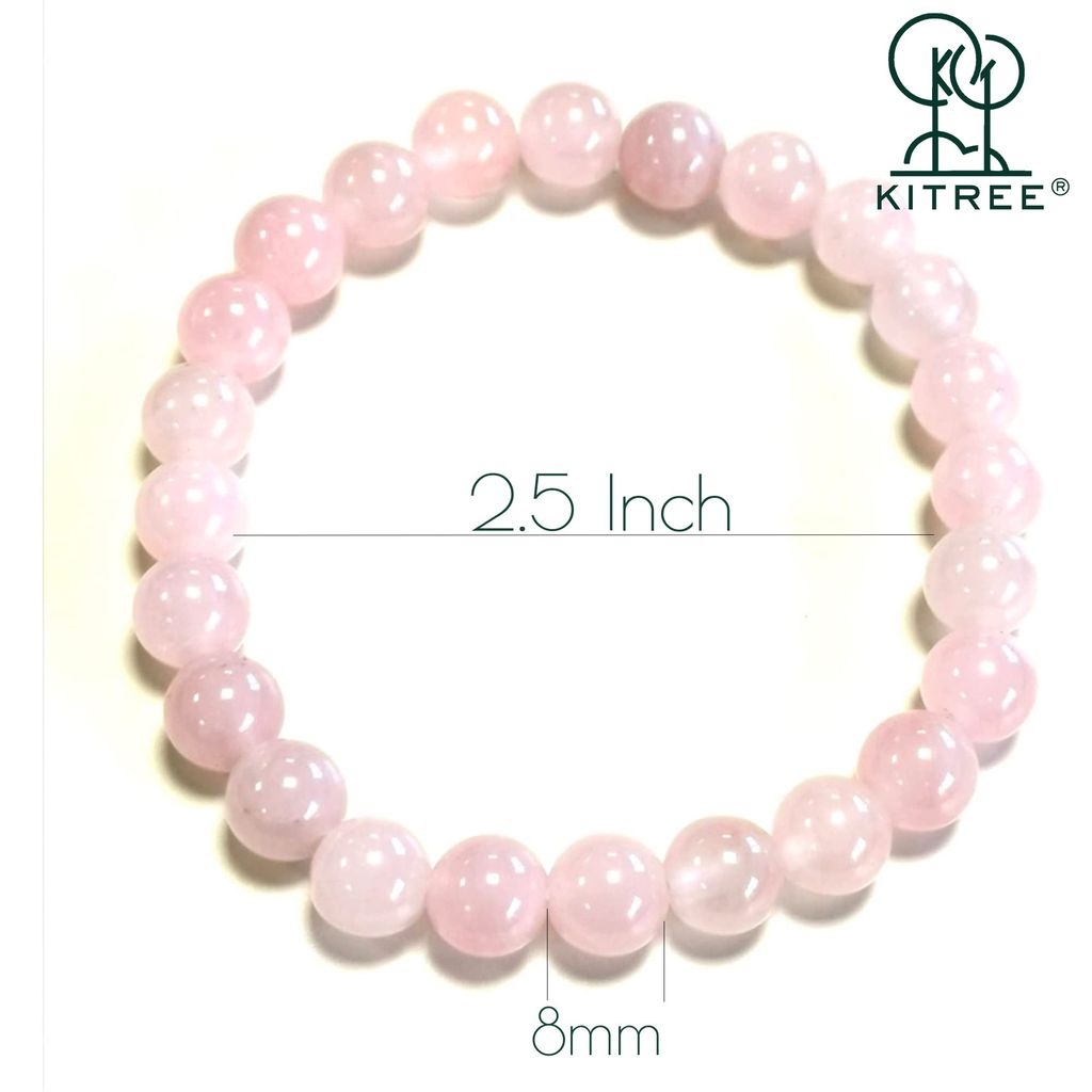 KITREE NATURAL ROSE QUARTZ CRYSTAL BRACELET 8MM ROUND FOR UNISEX (COLOR PINK)