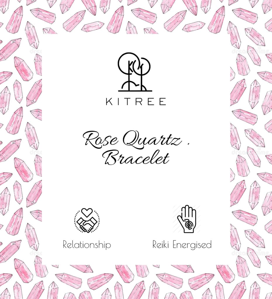 KITREE NATURAL ROSE QUARTZ CRYSTAL BRACELET 8MM ROUND FOR UNISEX (COLOR PINK)