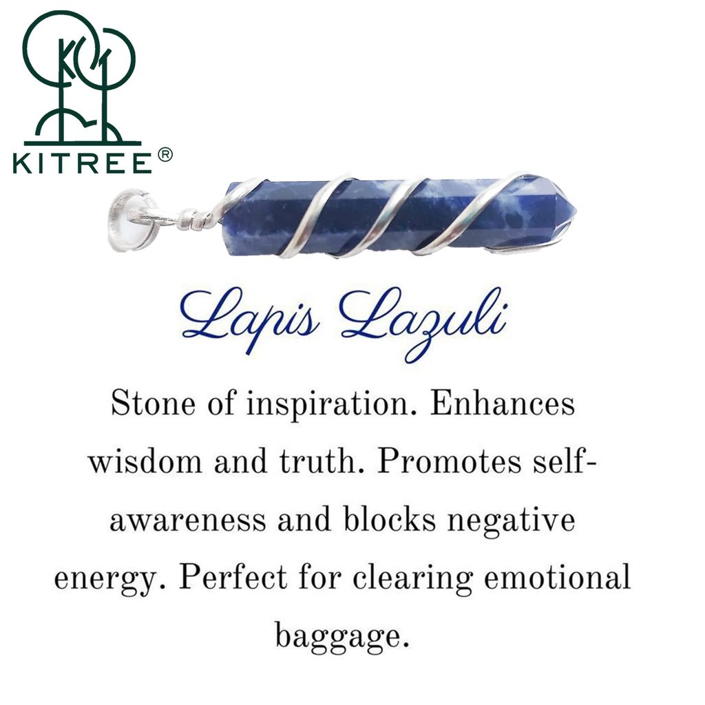 NATURAL LAPIS LAZULI CRYSTAL PENCIL PENDENT WITH CHAIN FOR UNISEX 5 CM APPROX. (COLOR BLUE)