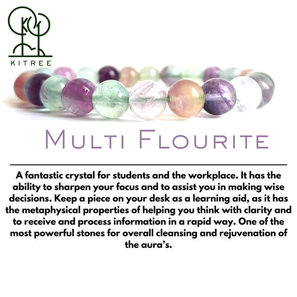 KITREE ENERGISED NATURAL MULTI FLUORITE CRYSTAL BRACELET 8MM ROUND FOR UNISEX (COLOR MULTI)