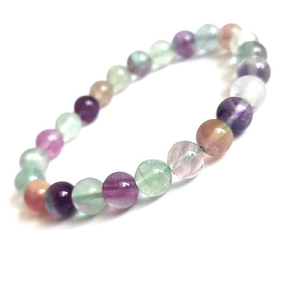 KITREE ENERGISED NATURAL MULTI FLUORITE CRYSTAL BRACELET 8MM ROUND FOR UNISEX (COLOR MULTI)