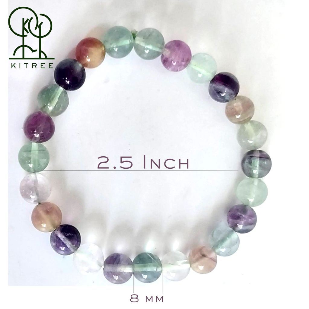 KITREE ENERGISED NATURAL MULTI FLUORITE CRYSTAL BRACELET 8MM ROUND FOR UNISEX (COLOR MULTI)