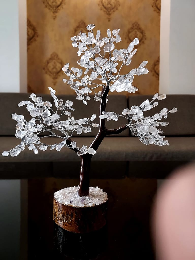 KITREE Energised Natural Clear Quartz Crystal Tree 300 Beads (Color White)