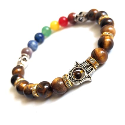 KITREE ENERGISED NATURAL SEVEN CHAKRAS CRYSTAL BRACELET WITH BUDDHA 8MM ROUND SHAPE FOR UNISEX (MULTI COLOR)