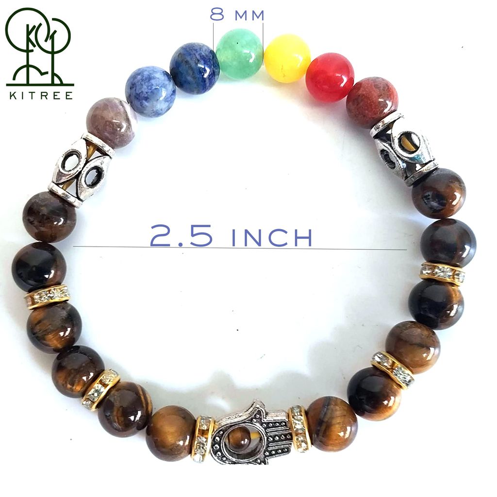 KITREE ENERGISED NATURAL SEVEN CHAKRAS CRYSTAL BRACELET WITH BUDDHA 8MM ROUND SHAPE FOR UNISEX (MULTI COLOR)