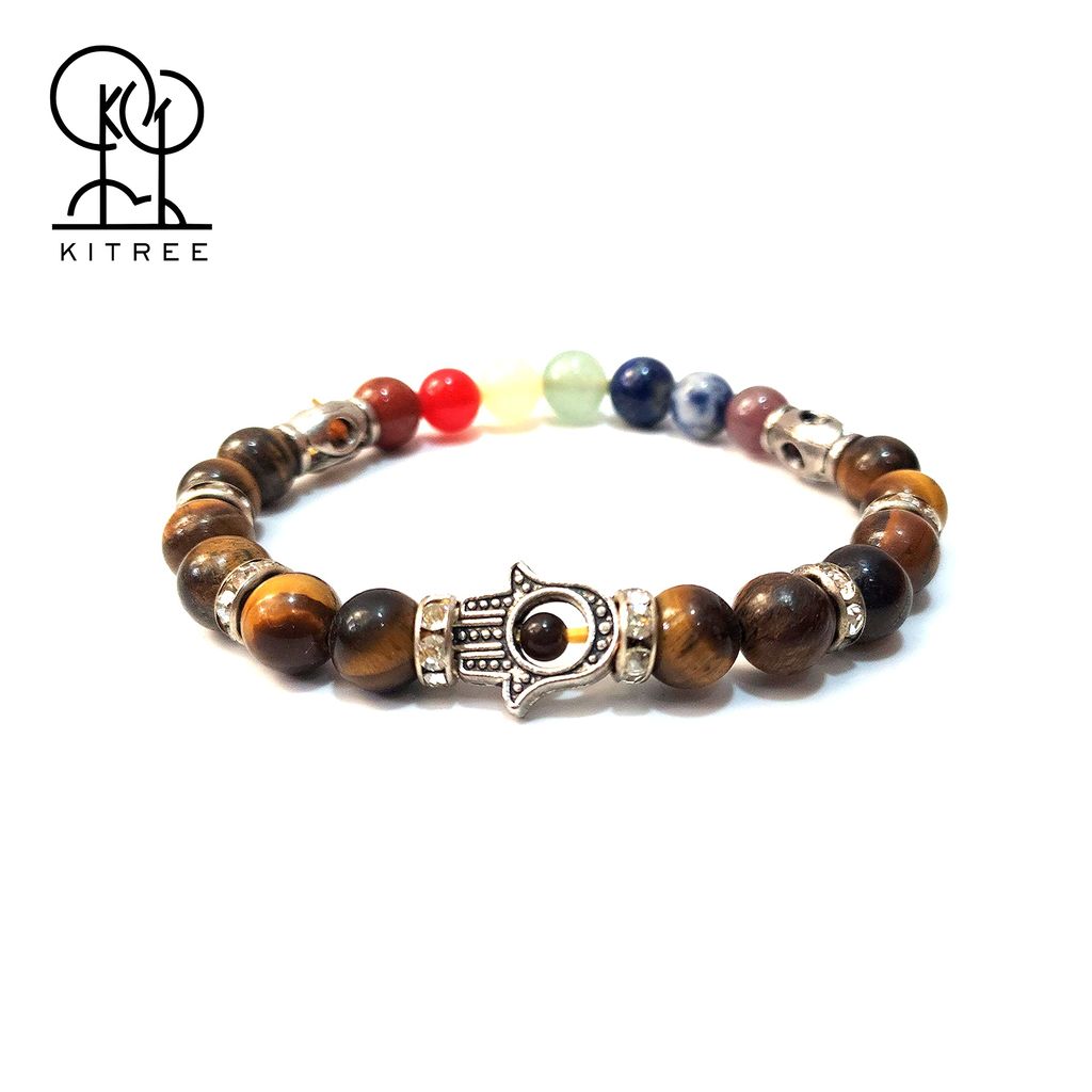 KITREE ENERGISED NATURAL SEVEN CHAKRAS CRYSTAL BRACELET WITH BUDDHA 8MM ROUND SHAPE FOR UNISEX (MULTI COLOR)