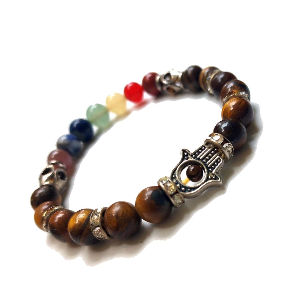 KITREE ENERGISED NATURAL SEVEN CHAKRAS CRYSTAL BRACELET WITH BUDDHA 8MM ROUND SHAPE FOR UNISEX (MULTI COLOR)
