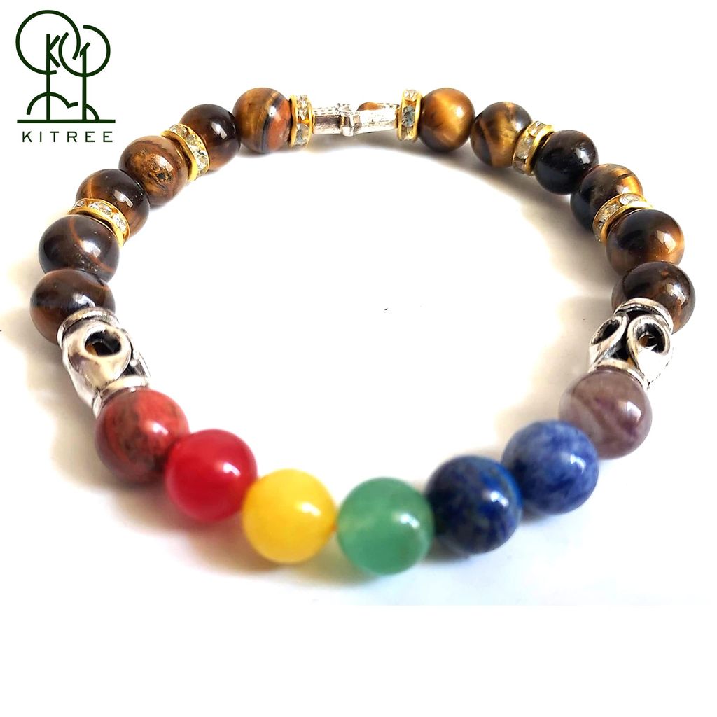 KITREE ENERGISED NATURAL SEVEN CHAKRAS CRYSTAL BRACELET WITH BUDDHA 8MM ROUND SHAPE FOR UNISEX (MULTI COLOR)