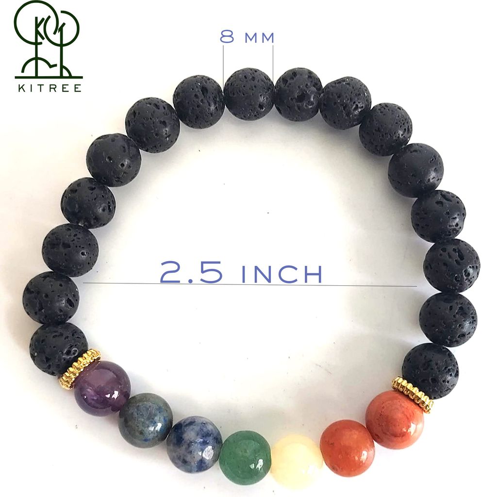 KITREE NATURAL LAVA WITH SEVEN CHAKRAS CRYSTAL BRACELETS 8MM ROUND FOR UNISEX (MULTI COLOR)