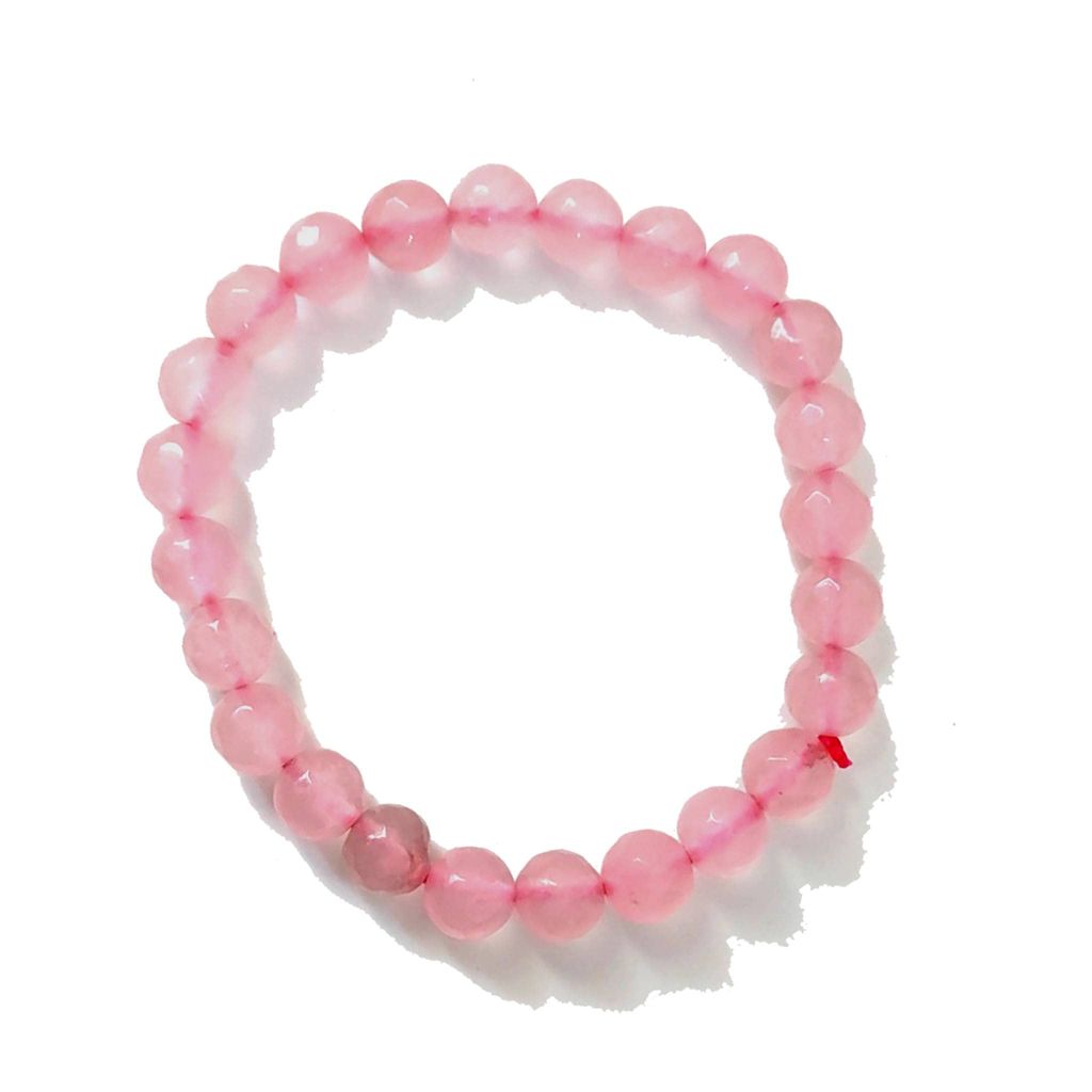 KITREE NATURAL ROSE QUARTZ CRYSTAL BRACELET 8MM ROUND FOR UNISEX (COLOR PINK)