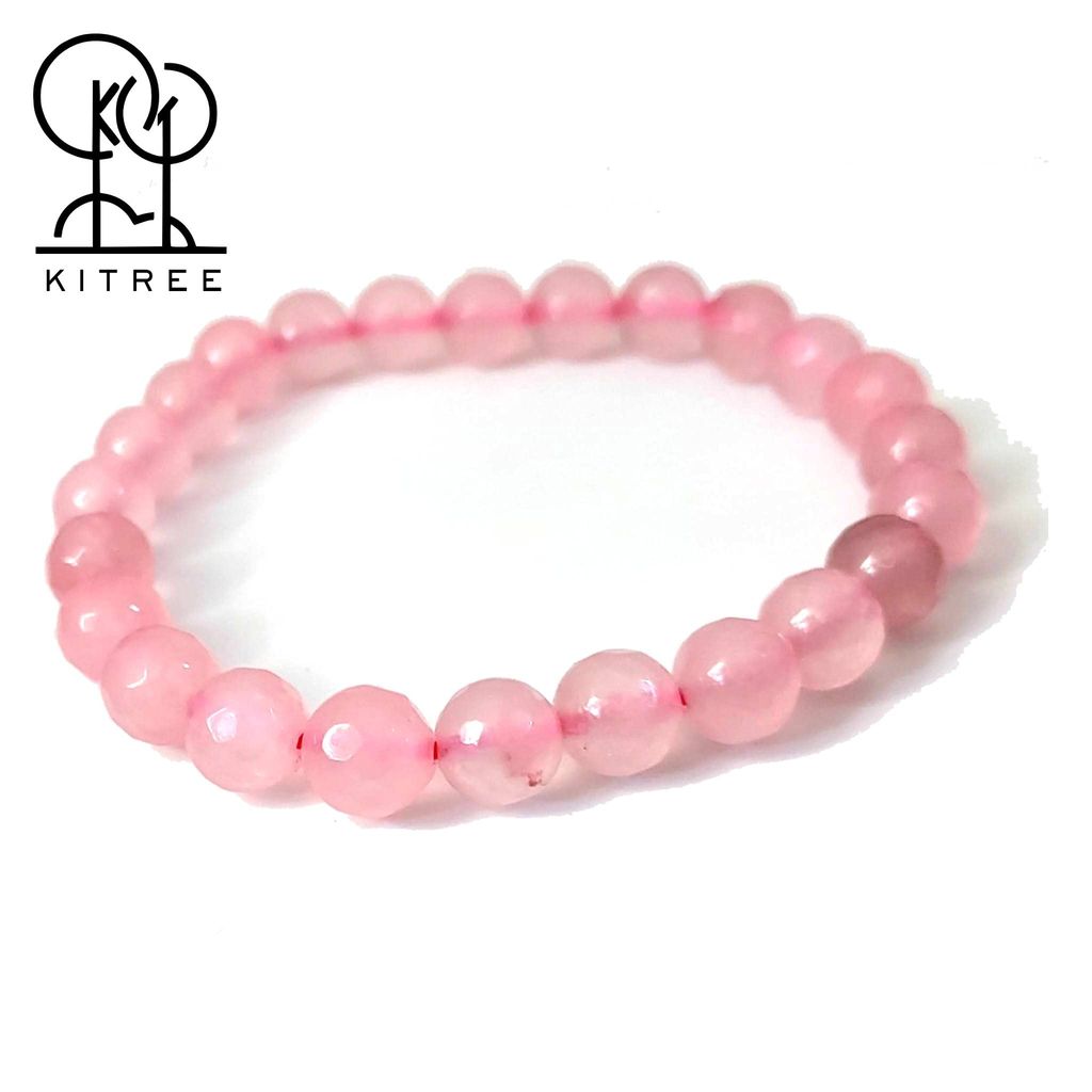 KITREE NATURAL ROSE QUARTZ CRYSTAL BRACELET 8MM ROUND FOR UNISEX (COLOR PINK)